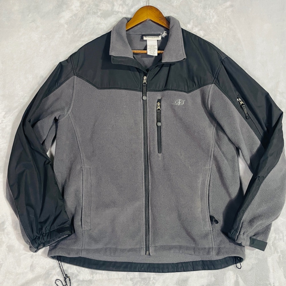 NordicTrack Fleece Jacket Mens L Y2K Gray Black Good Full Zip Outdoor Hiking